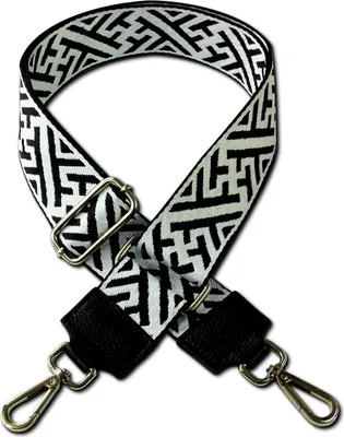 Produktbild von Boho-Gurt schwarz weiß Florence Tragegurt Labyrinthmuster Canvas Leder D2OGF004JS