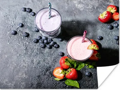 Produktbild von MuchoWow® Poster Smoothie - Obst - Erdbeere - Beere - Marmor 120x90 cm - Wandbild