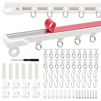 Gardinen-Schiene 1,6 m selbstklebend, PVC, weiß, inkl. Zubehör