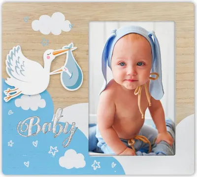 Image de Cadre photo pour bébé en bois, motif héron, 10x15 cm, bleu, ZEP Eolo