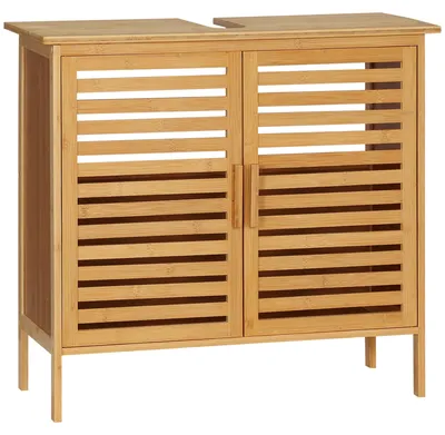 Imagen del producto de Mueble para Debajo del Lavabo de Bambú Armario de Baño de Suelo con 2 Puertas 66x29x61,5 cm Natural