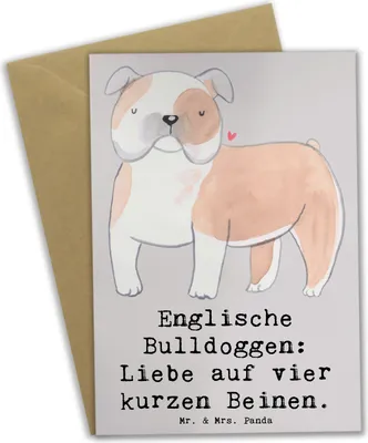 Produktbild von Mr. & Mrs. Panda neujahrskarte Englische Bulldogge Liebe - Grau Pastell - Geschenk, weihnachtskarten, Hunderassen Beschreibung, auf vier kurzen Beinen, einladungskarten