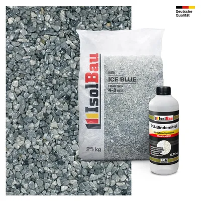 Isolbau Steinteppich Set Marmorkies 4-8 mm Ice Blue Grau 25 kg - Inkl. Epoxidharz bis 2,5 m² Bodenbelag
