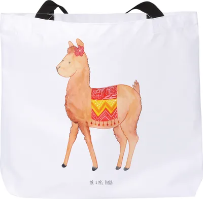 Produktbild von Mr. & Mrs. Panda Strandtasche Alpaka Stolz - Weiß - Geschenk, Beutel, Tasche, Schultasche, Lama, Einkaufstasche, Tote Bag
