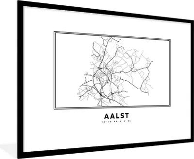 Produktbild von MuchoWow® Gerahmtes Poster Karte - Aalst - Schwarz und weiß - Belgien - Stadtplan - Karte 90x60 cm - Poster mit Schwarzem Bilderrahmen Wandposter Rahmen Foto Bilder - Wanddekoration - Fotos