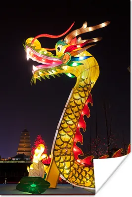 Produktbild von MuchoWow® Poster Chinesischer Drache mit Licht in der Nacht 60x90 cm - Wanddekoration