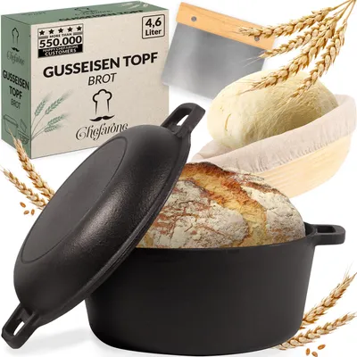 Productafbeelding van Braadpan gietijzer - 26 cm - Broodbakpan met deksel - Inductie - 4,6 liter
