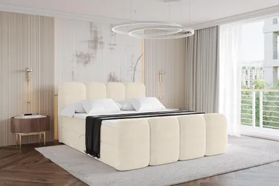 Produktbild von ALTDECOR Boxspringbett mit Fußteil - H3 Matratze und Topper - NINA-Z - 140x200 - Beige - Doppelbett, Boxbett, Polsterbett mit Bettkasten mit Stauraum und Kopftei