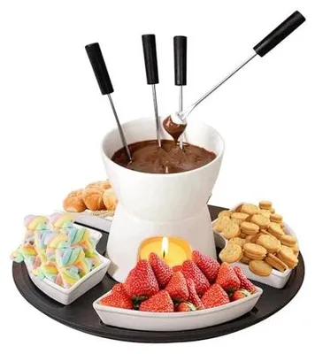 Zdjęcie produktu dla Fondue czekoladowe ceramiczne zestaw 4 widelce talerze
