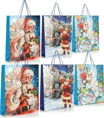 Produktbild von com-four® 6x Geschenktüte für Weihnachten, Nikolaus und Advent - Geschenkverpackung 42cm - XXL Geschenktasche mit Weihnachtsmotiven - Geschenkbeutel aus Papier