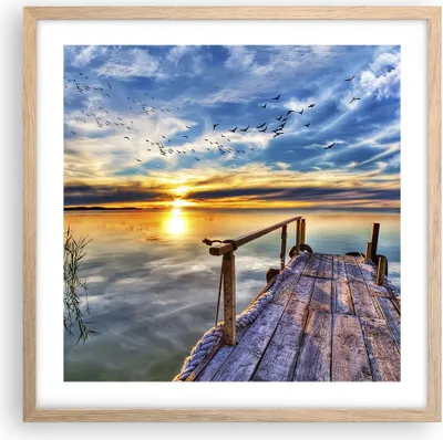 Produktbild von Gerahmtes Poster - Rahmen in heller Eiche - See Brücke - 50x50 cm - Wand Bild - Wanddeko - Wandbilder - Kunstposter - Wandposter - Bilderrahmen - Bilder - Kunstdruck - Wandbild - P2NAC50x50-3963