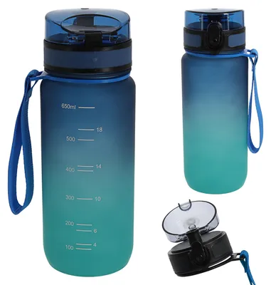 Produktbild von Trinkflasche 650ml Sport PET PP PE 7x24cm grün blau Farbverlauf Handschlaufe Sieb Sportwasserflasche BPA-frei