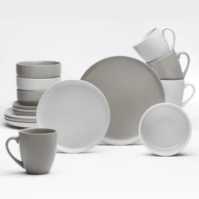 Produktbild von Kombiservice Stockholm 16-teilig Steingut für 4 Personen – sand & taupe – Kaffeebecher 420 ml, Teller 25 cm, Dessertteller 19,8 cm, Schalen 14,2 cm