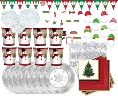 Produktbild von Weihnachtsfeier-Set (66-teilig) Weihnachtsparty Teller Becher Deko Fotorequisiten Weihnachtsfeier