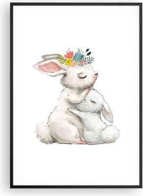 Produktbild von Gerahmtes Poster - Schwarzer Rahmen - Kaninchen Hase Kinder - 70x100 cm - Wand Bild - Wanddeko - Wandbilder - Kunstposter - Wandposter - Bilderrahmen - Bilder - Kunstdruck - P2BPA70x100-4725