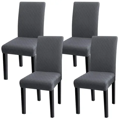 Obrázek produktu pro Sada 4 potahů na židle, univerzální, elastické, odnímatelné, šedé, tmavě šedé, 92% polyester, 8% Elastan