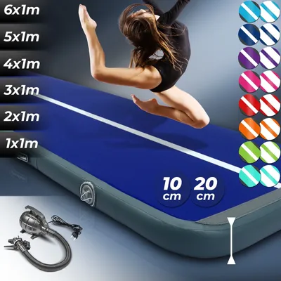 Produktbild von AIRTRACK Matte Tumbling Matte mit Pumpe PVC Tumblingmatte Gymnastikmatte Turnmatte Farbe: Dunkelblau-Grau Maße: 300*100*10cm