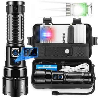 LED-Taschenlampe 500.000 Lumen, wiederaufladbar, taktisch, 5 Modi, Zoom