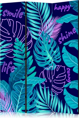 Image de Cloison acoustique en briques Photo Paravent 135x172 cm imprimé recto-verso sur toile intissé Mousse acoustique Cloison Paravent Espagnol Brise-vue Home Office 3D Feuilles tropicales Moderne b-C-10352-z-b