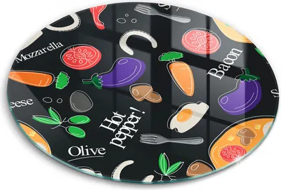 Produktbild von Glasschneideplatte - Herdabdeckplatte - fi40 cm -Schneidebrett - Spritzschutz - Lebensmittelillustration