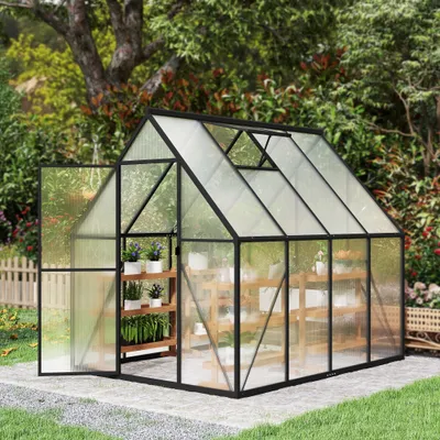 Obrázek produktu pro LARS360 Hliníkový skleník 230x180x195cm, 4,14m² Walk-in zahradní skleník se zesíleným základem, střešním oknem, dveřmi, odolný proti povětrnostním vlivům a teplotám pro zeleninu, rostliny a rajčata