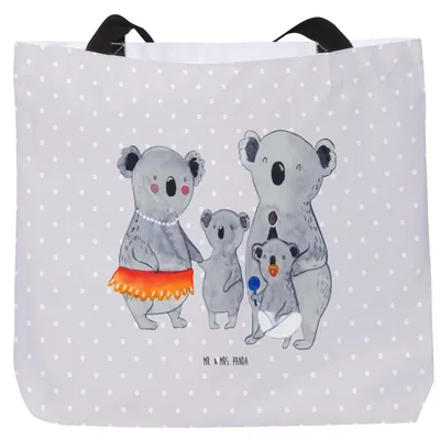 Produktbild von Mr. & Mrs. Panda Tote Bag Koala Familie - Grau Pastell - Geschenk, Stoffbeutel, Family, Kinder, Strandtasche, Bruder, Reisetasche, Einkaufstasche, Tasche, Geschwister