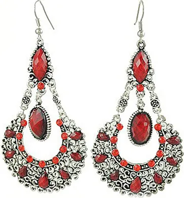 Produktbild von Ethnische Vintage Lady Strass baumeln Haken Kronleuchter Statement Ohrringe Schmuck-Rot