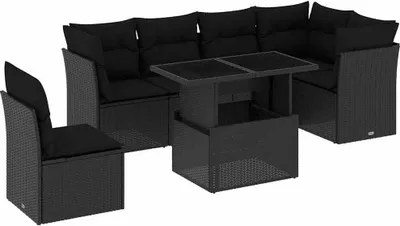 Produktbild von vidaXL 7-tlg. Garten-Sofagarnitur mit Kissen Schwarz Poly Rattan
