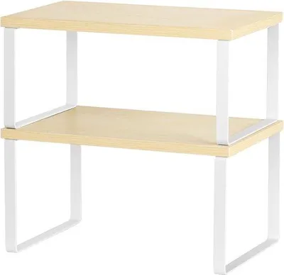 Imagen del producto de Estantería Famanu Set de 2 unidades, apilable, organizador de madera extensible para baño y oficina, color blanco