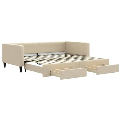 Obrázek produktu pro vidaXL Rozkládací denní postel se zásuvkami krémová 100x200 cm Látka