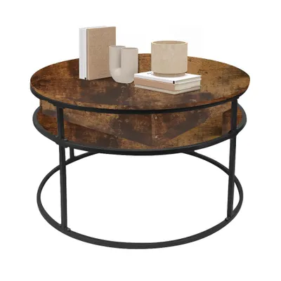 Image de Table basse, table de salon, table ronde, plateau relevable, design moderne, 80x80x60 cm