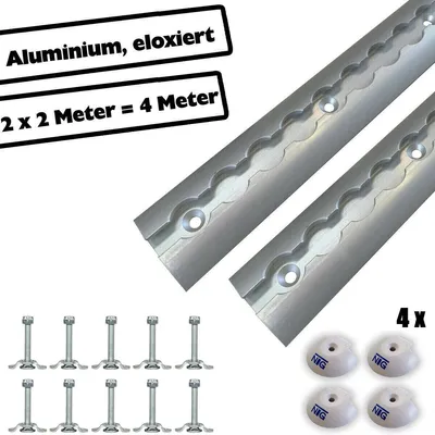 Produktbild von Airlineschiene Zurrschiene 2 x 2 m 2 Meter halbrund m. Schraub Fittingset Alu