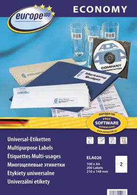 Produktbild von Avery ELA026, Weiß, Selbstklebendes Druckeretikett, A4, 21 cm, 14,8 cm, 200 Stück(e)