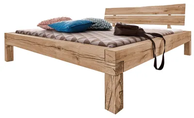 Immagine prodotto di MASSIVMOEBEL24 | JANGALI #213 Letto matrimoniale a travi in legno di quercia selvatica - oliato / bianco 200x200