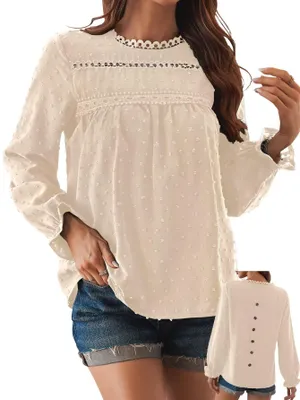 Produktbild von TUUHAW Tunika Damen Große Größen Shirt Langarm Damen Rundhals Aprikose XXL