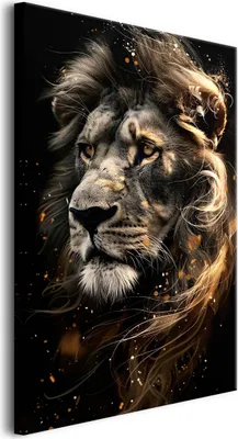 Produktbild von Leinwandbild für Wohnzimmer – Majestätischer Löwe in Schwarz und Gold 60x90