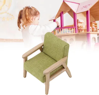 Produktbild von Puppenhaus-Sofa, 1:12, Miniatur-Japanischer Stil, einzelner Stoffsessel, Wohnzimmermöbel, Dekoration, Grasgrün