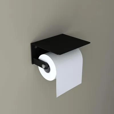 Image de doporro Dérouleur à papier WC noir mat avec tablette design distributeur de papier toilette en acier inoxydable