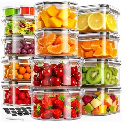 Productafbeelding van Vershouddozen met Deksel - 28 Stuks - Opbergdozen - Plastic - Voedselopslag - Herbruikbaar - Transparant