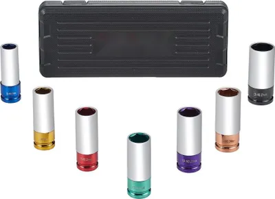Zdjęcie produktu dla Zestaw nasadek udarowych do nakrętek osi z napędem 12,7 mm - 7-częściowy - Metryczny - Wysokiej jakości klucz nasadowy do profesjonalnych zastosowań