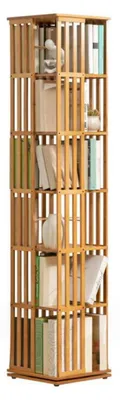 Produktbild von Drehbares Bücherregal 6 Ebenen Bambus Standregal Ecke 360° CD/DVD Lagerregal für kleinen Raum Holzfarbe