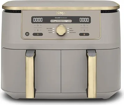 Produktbild von Ninja Dual Zone Digital Air Fryer, 2 Schubladen, 6-in-1, Heißluftfritteuse, 9,5L, Stone/Gold DZ400EUSTGD