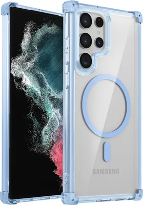 Immagine prodotto di Custodia magnetica per Samsung Galaxy S22 Ultra 5G compatibile con MagSafe, antiurto, protezione militare custodia trasparente blu