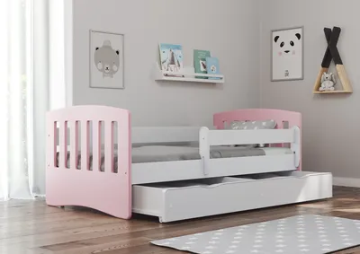 Produktbild von Bjird Kinderbett Jugendbett 80x180 cm mit Rausfallschutz Schublade und Lattenrost Einzellbett Classic - Puderrosa