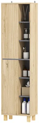 Produktbild von Badezimmerschrank mit S?ulenfunktion, Badezimmerschrank mit 6 offenen F?chern und 2 Schr?nken, Naturholz
