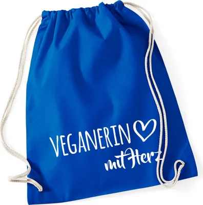 Produktbild von Huuraa Turnbeutel Veganierin mit Herz 12 Liter Bright Royal Baumwolle Rucksack Geschenkidee