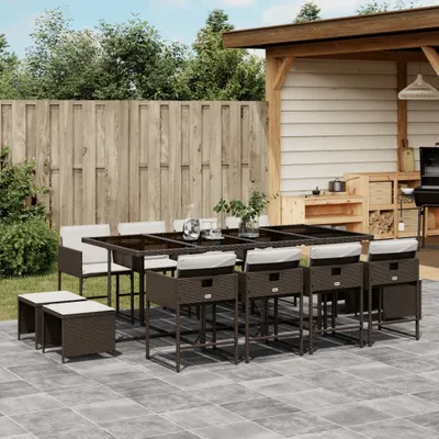 Productafbeelding van Maison Exclusive - Tuinset voor de tuin, 13-delig, met kussens, bruin, van polyrotan