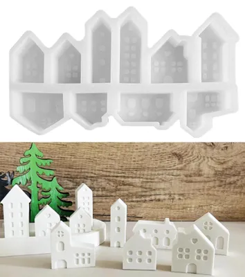 Productafbeelding van Siliconenmatrijzen voor het gieten van huizen, miniatuurhuizen, 10 stuks. Geschikt voor het gieten met gips, decoratief beton, was en gietpoeder.