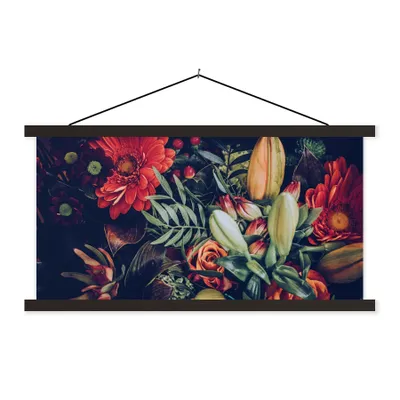 Produktbild von MuchoWow® Textilposter Blumenstrauß - Stilleben - Blumen - Pflanzen - Rot 150x75 cm mit schwarzem Rahmen - Posterleiste