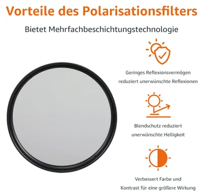 Zdjęcie produktu dla AmazonBasics CF02-NMC16-67, 67 mm, Okrągły filtr polaryzujący do aparatu, 1 szt.
